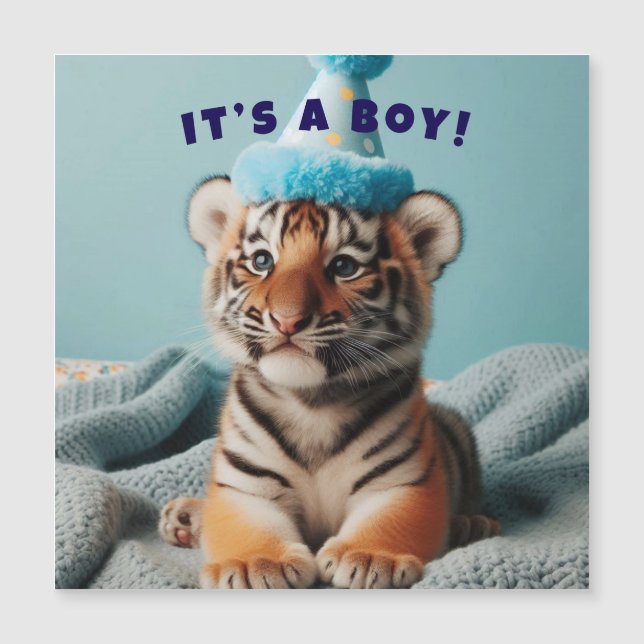 Niedlich Baby Reveal Boy Baby Tiger Magnetkarte (Vorderseite)