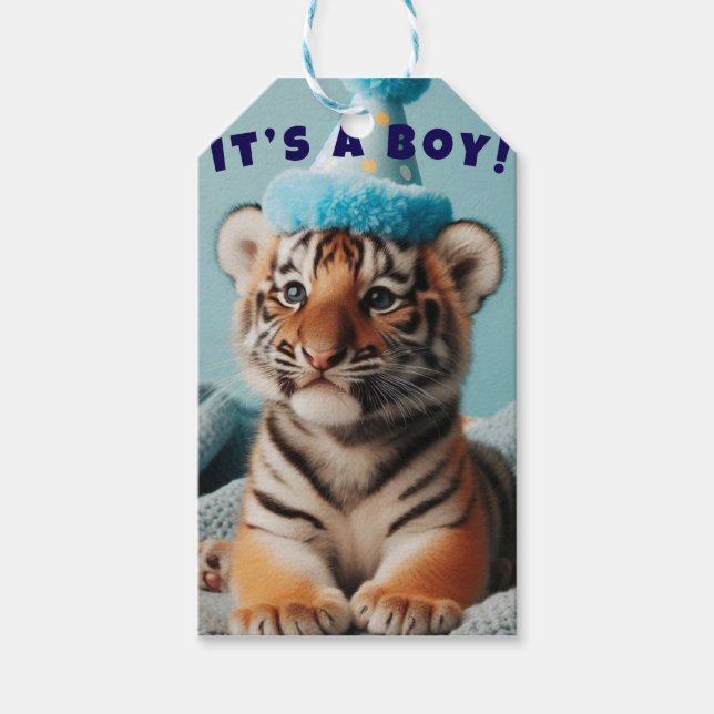Niedlich Baby Reveal Boy Blue Baby Tiger Geschenkanhänger (Vorderseite)