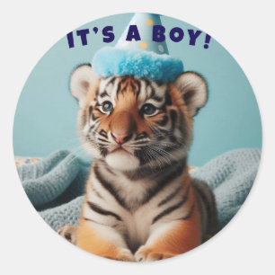 Niedlich Baby Reveal Boy Blue Baby Tiger Runder Aufkleber