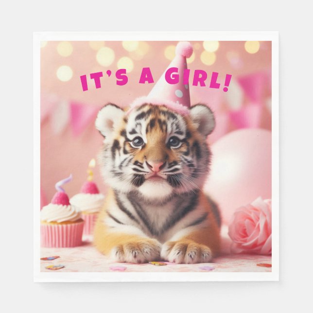 Niedlich Baby Reveal Girl Pink Baby Tiger Serviette (Vorderseite)