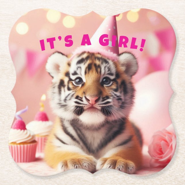 Niedlich Baby Reveal Girl Pink Baby Tiger Untersetzer (Vorderseite)