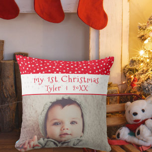 Niedlich Baby`s 1`Christmas Red Stars Foto Baby Kissen