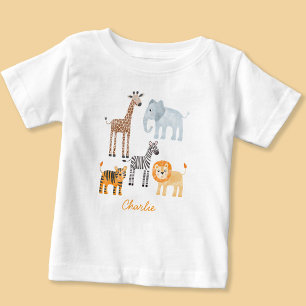 Niedlich Baby Safari Animal Watercolor Individuell Baby T-shirt