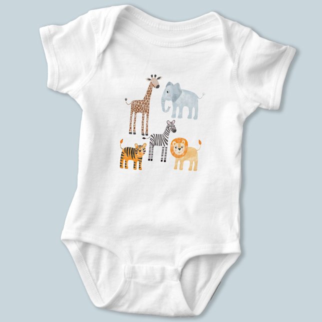 Niedlich Baby Safari Strampler (Cute safari baby animals, lion tiger zebra elephant giraffe patterned baby body suit)
