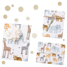 Niedlich Baby Safari Tierfarbmuster Geschenkpapier Set