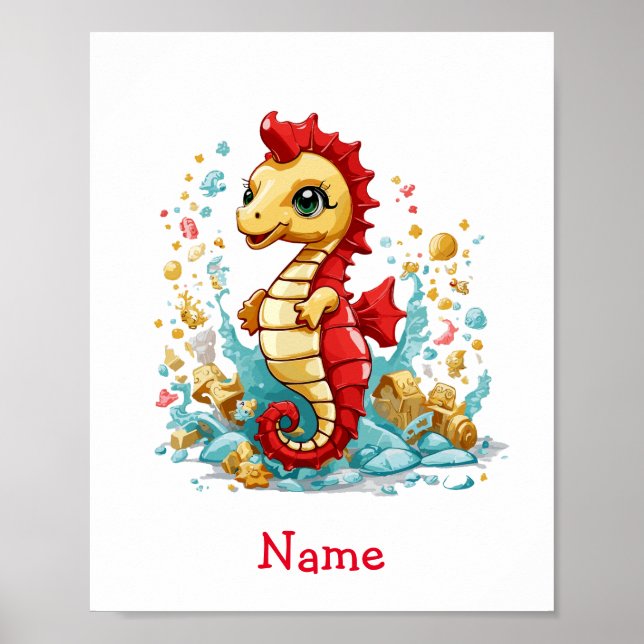 Niedlich Baby Seepferd Individuelle Name Poster (Vorne)