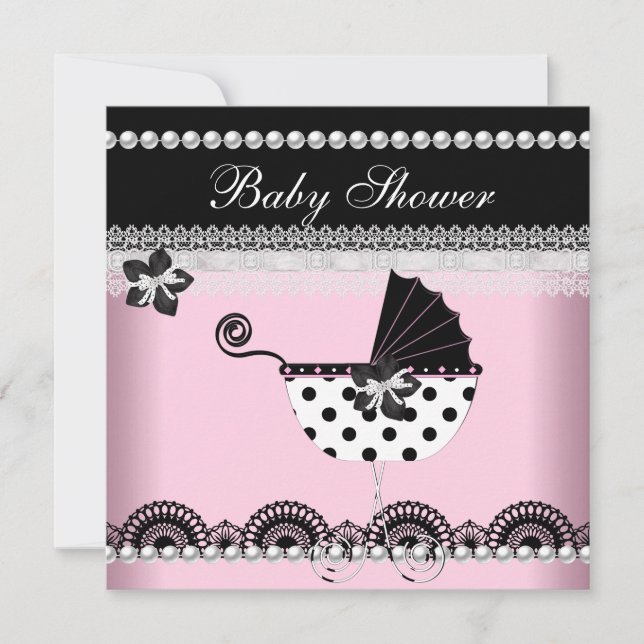 Niedlich Baby Shower Baby Girl Pink Black Pearl Einladung (Vorderseite)