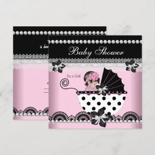 Niedlich Baby Shower Baby Girl Pink Black Pearl Einladung