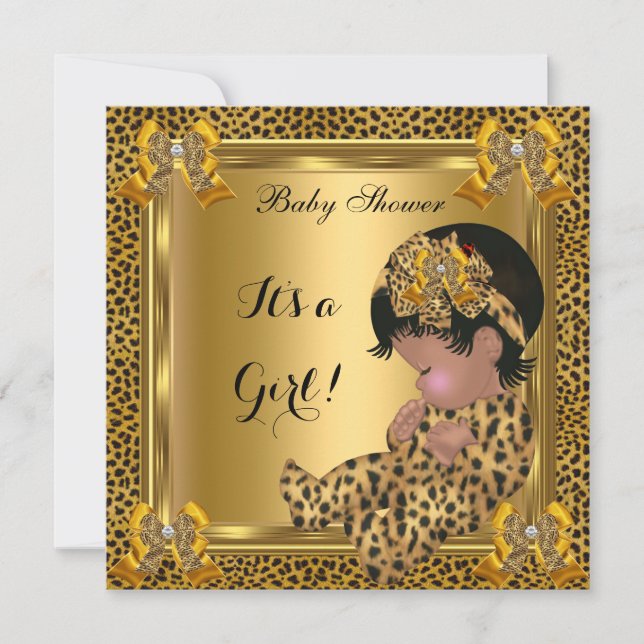 Niedlich Baby Shower Baby Leopard Gold Einladung (Vorderseite)