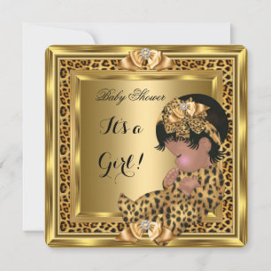 Niedlich Baby Shower Baby Leopard Gold Frame Einladung