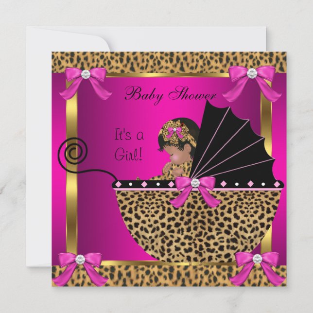 Niedlich Baby Shower Baby Leopard Pink Gold Einladung (Vorderseite)