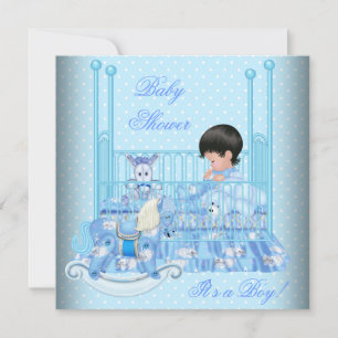 Niedlich Baby Shower Boy Blue Crib Einladung
