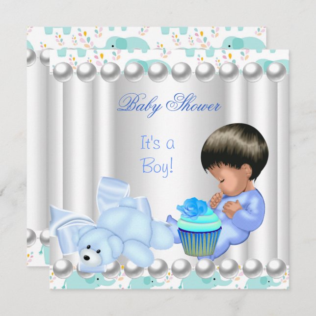 Niedlich Baby Shower Boy Blue cupcake Einladung (Vorne/Hinten)