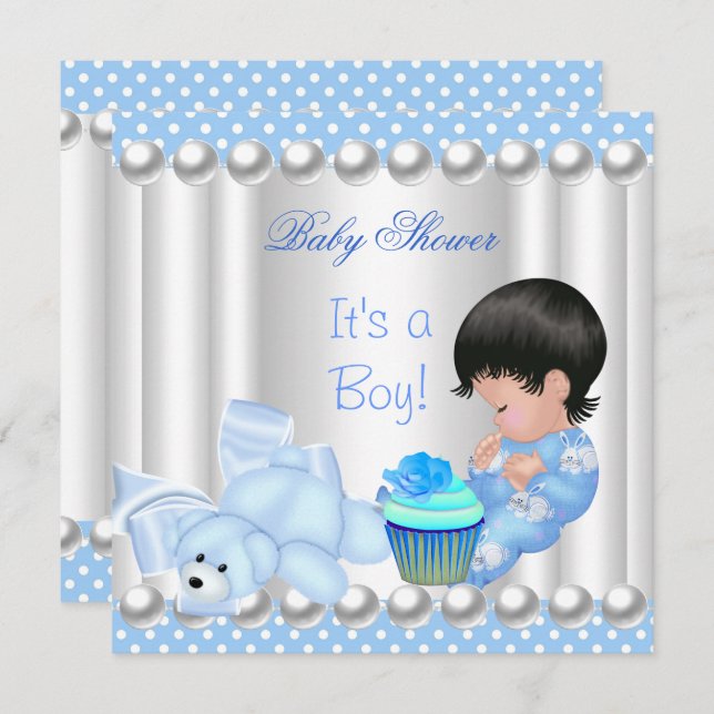 Niedlich Baby Shower Boy Blue cupcake Spots Einladung (Vorne/Hinten)
