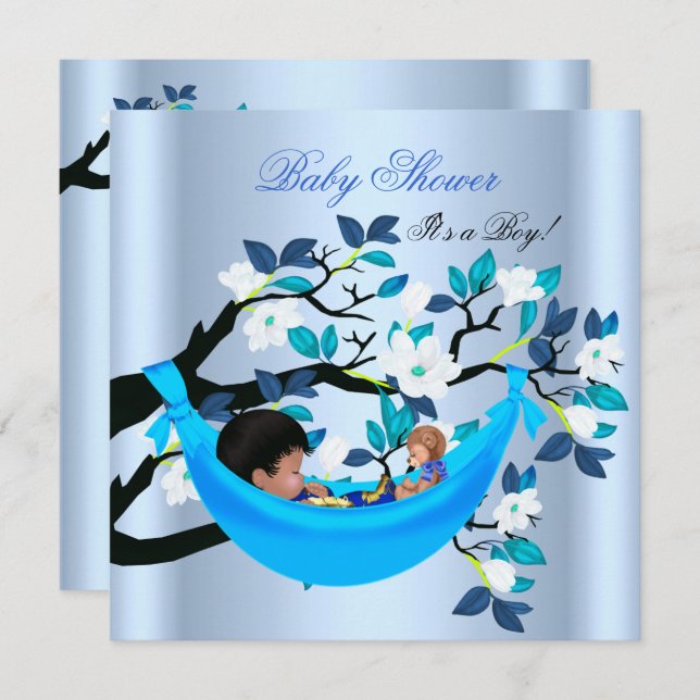 Niedlich Baby Shower Boy Blue Hammock Einladung (Vorne/Hinten)