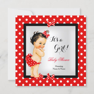 Niedlich Baby Shower Girl Red Black Brünett Einladung