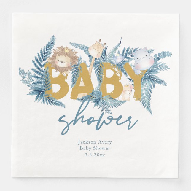 Niedlich Baby Shower Safari Tiere Serviette (Vorderseite)