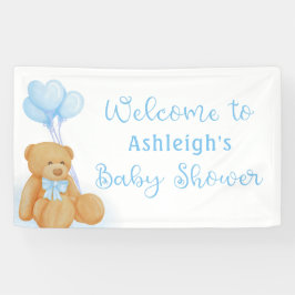 Niedlich Baby Shower Teddy Bear Blue Heart Balloon Banner