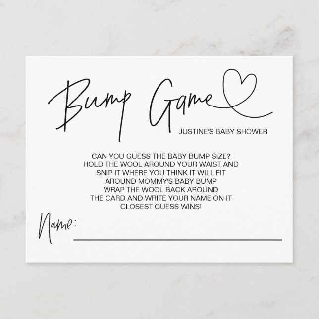 Niedlich Baby Showgame Baby Bump Guess Cards Herz Begleitkarte (Vorderseite)