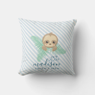 Niedlich Baby Sloth Baby Birth Stats Throw Kissen