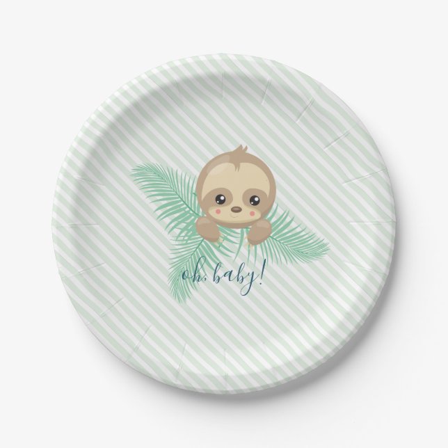 Niedlich Baby Sloth Baby Dusche Party Paper Teller (Vorderseite)