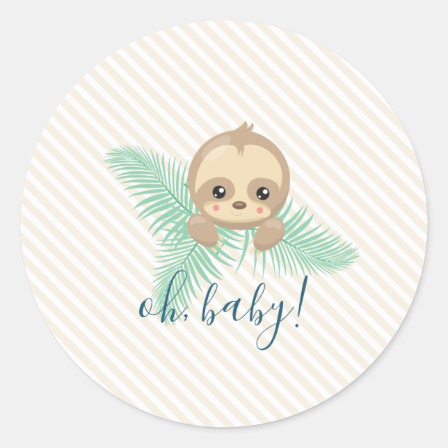 Niedlich Baby Sloth Baby Shower Party Stickers (Vorderseite)