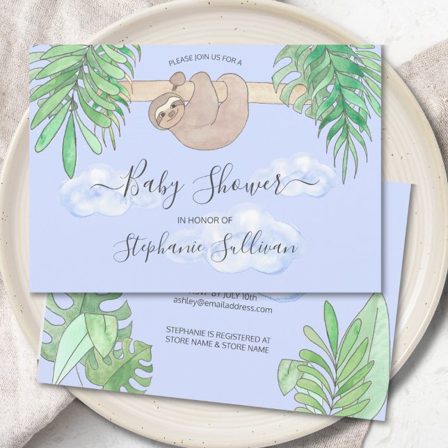 Niedlich Baby Sloth Blue Baby Dusche Einladung (Von Creator hochgeladen)