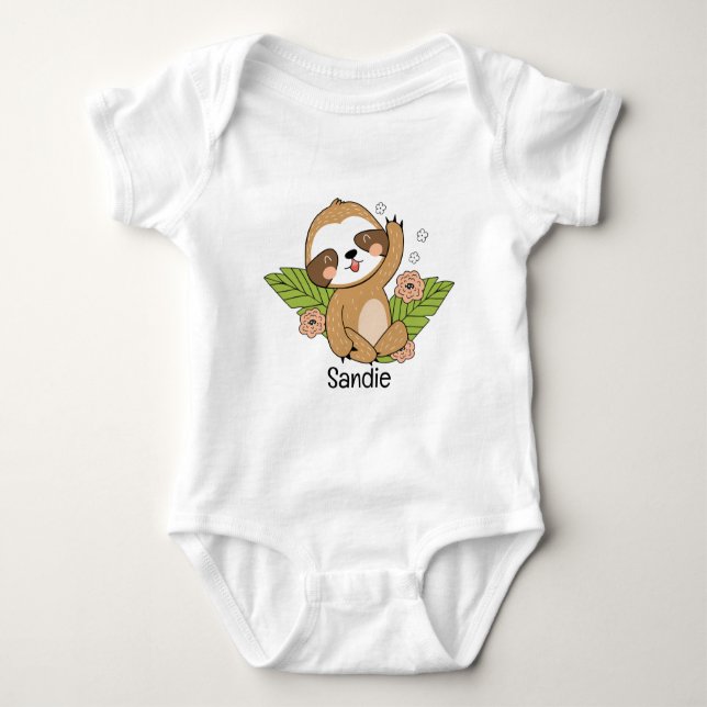 Niedlich Baby Sloth Individuelle Name Baby Strampler (Vorderseite)