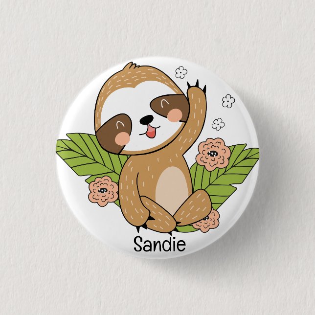Niedlich Baby Sloth Individuelle Name Button (Vorderseite)