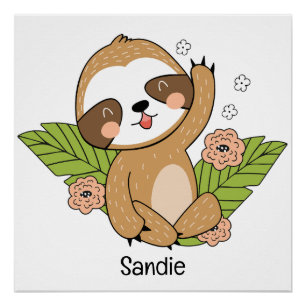 Niedlich Baby Sloth Individuelle Name Poster