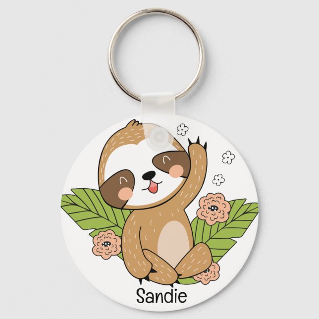 Niedlich Baby Sloth Individuelle Name Schlüsselanhänger (Vorderseite)