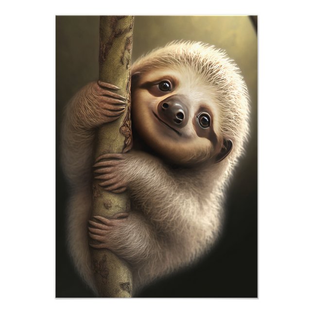 Niedlich Baby Sloth Smiling Wildlife Nature Animal Fotodruck (Vorne)