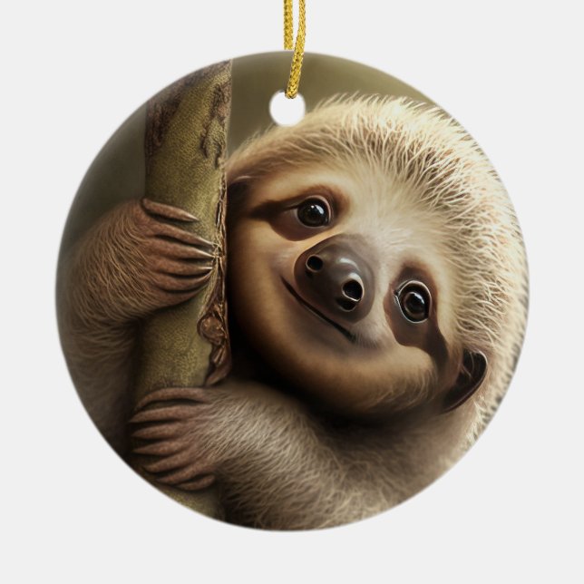 Niedlich Baby Sloth Smiling Wildlife Nature Animal Keramik Ornament (Vorne)