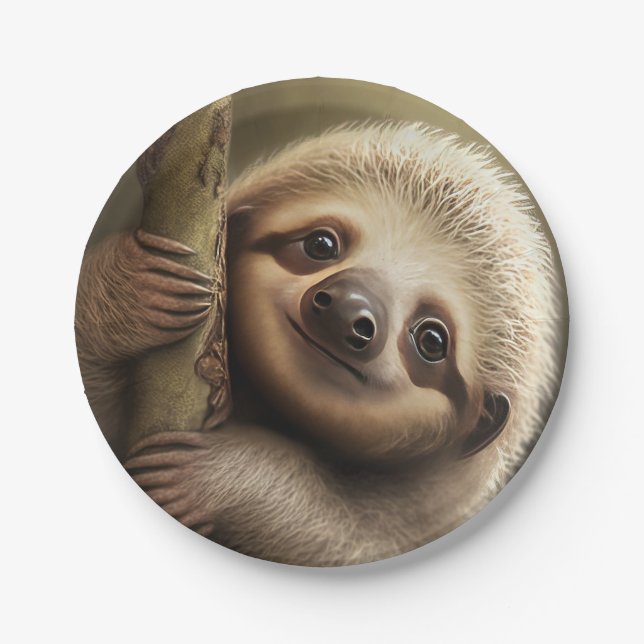 Niedlich Baby Sloth Smiling Wildlife Nature Animal Pappteller (Vorderseite)