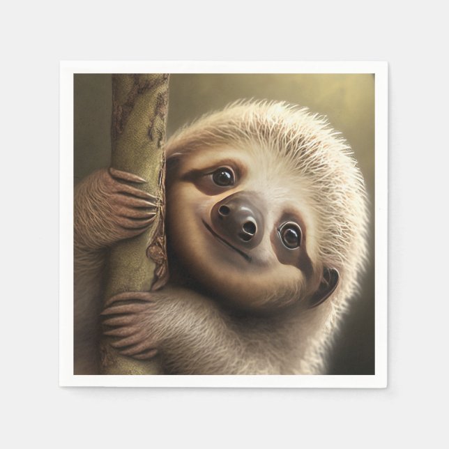 Niedlich Baby Sloth Smiling Wildlife Nature Animal Serviette (Vorderseite)