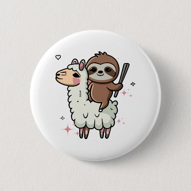 Niedlich Baby Sloth und Llama Button (Vorderseite)