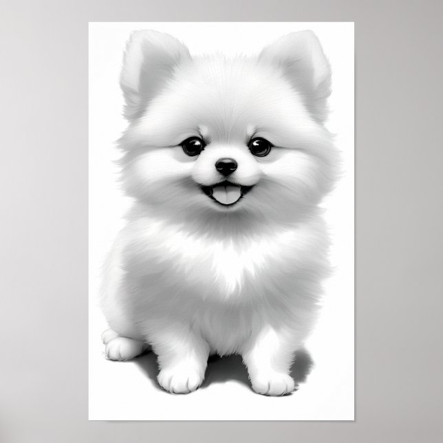 Niedlich Baby Spitz Welpenhund Zeichnend Poster (Vorne)