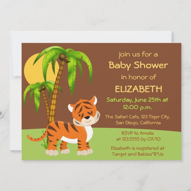 Niedlich Baby Tiger Baby Dusche Einladung (Vorderseite)