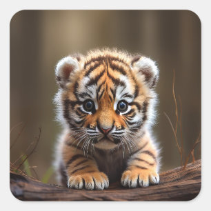 Niedlich Baby Tiger Quadratischer Aufkleber