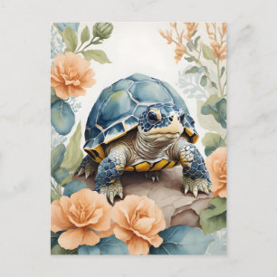 Niedlich Baby Tortoise Pastor Floral Wasserfarbe Postkarte