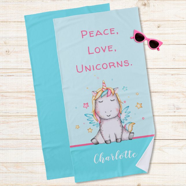 Niedlich Baby Unicorn Aquamarines Personalisiertes Strandtuch (Von Creator hochgeladen)