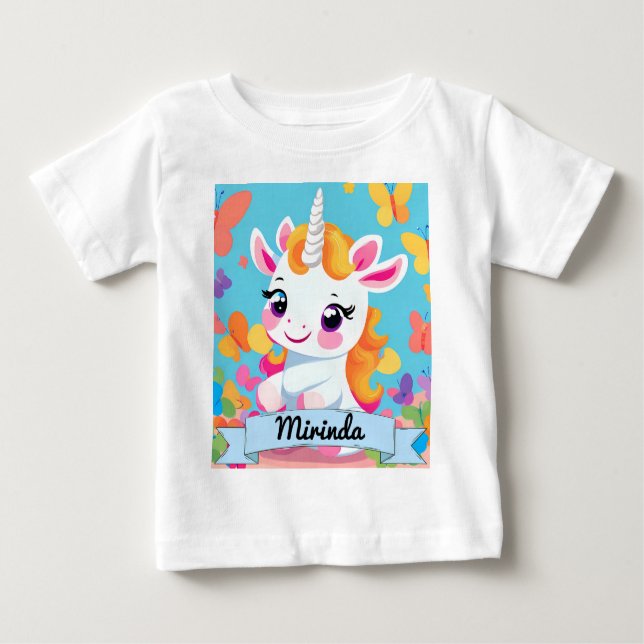 Niedlich Baby Unicorn Butterfly Individuelle Name Baby T-shirt (Vorderseite)