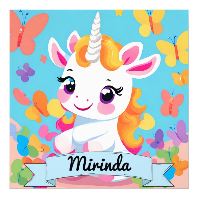 Niedlich Baby Unicorn Butterfly Individuelle Name Fotodruck (Vorne)