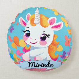 Niedlich Baby Unicorn Butterfly Individuelle Name Rundes Kissen