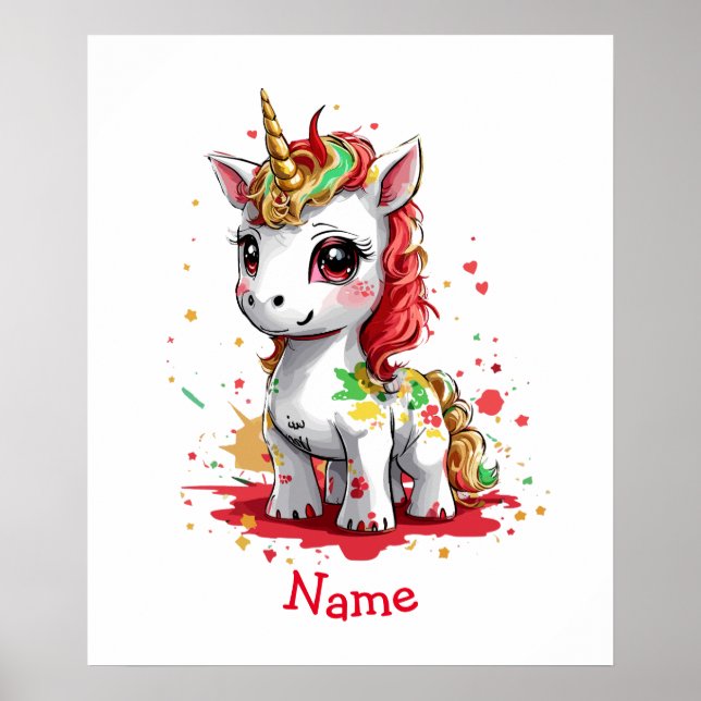 Niedlich Baby Unicorn Individuelle Name Poster (Vorne)