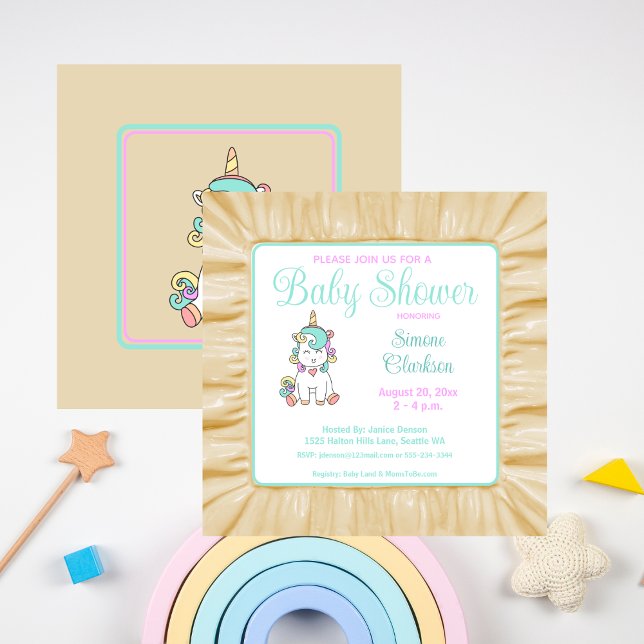 Niedlich Baby Unicorn Kinderdusche Pastellfarben Einladung (Cute Baby Unicorn Baby Shower Pastel Colors Invitation)