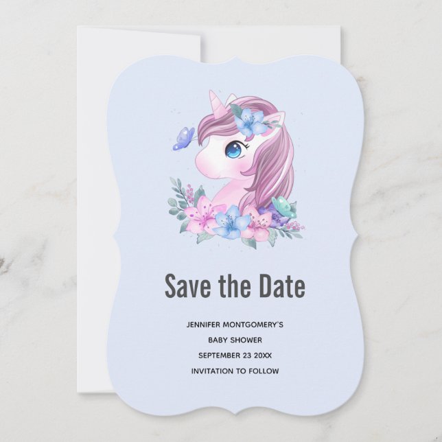 Niedlich Baby Unicorn Magische Wasserfarbe Save The Date (Vorderseite)