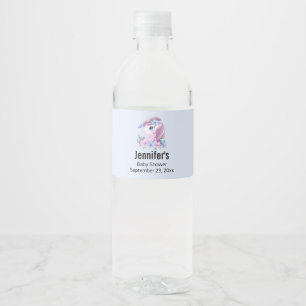 Niedlich Baby Unicorn mit Big Eyes Baby Dusche Wasserflaschenetikett