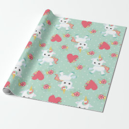 Niedlich Baby Unicorn Polka Dot Pattern Geburtstag Geschenkpapier