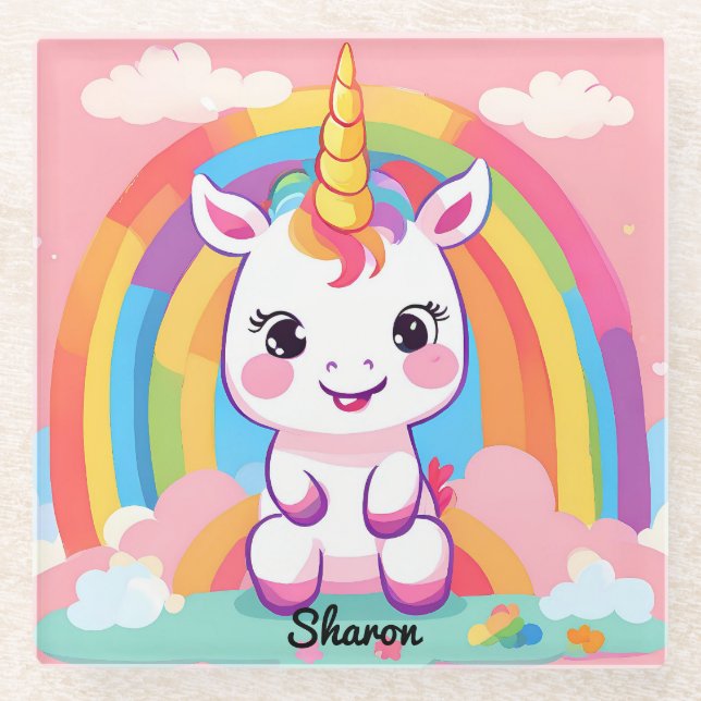 Niedlich Baby Unicorn Rainbow Glasuntersetzer (Vorderseite)